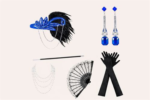 Vintage Glam Accessories Set – 1920'er drama i blåt